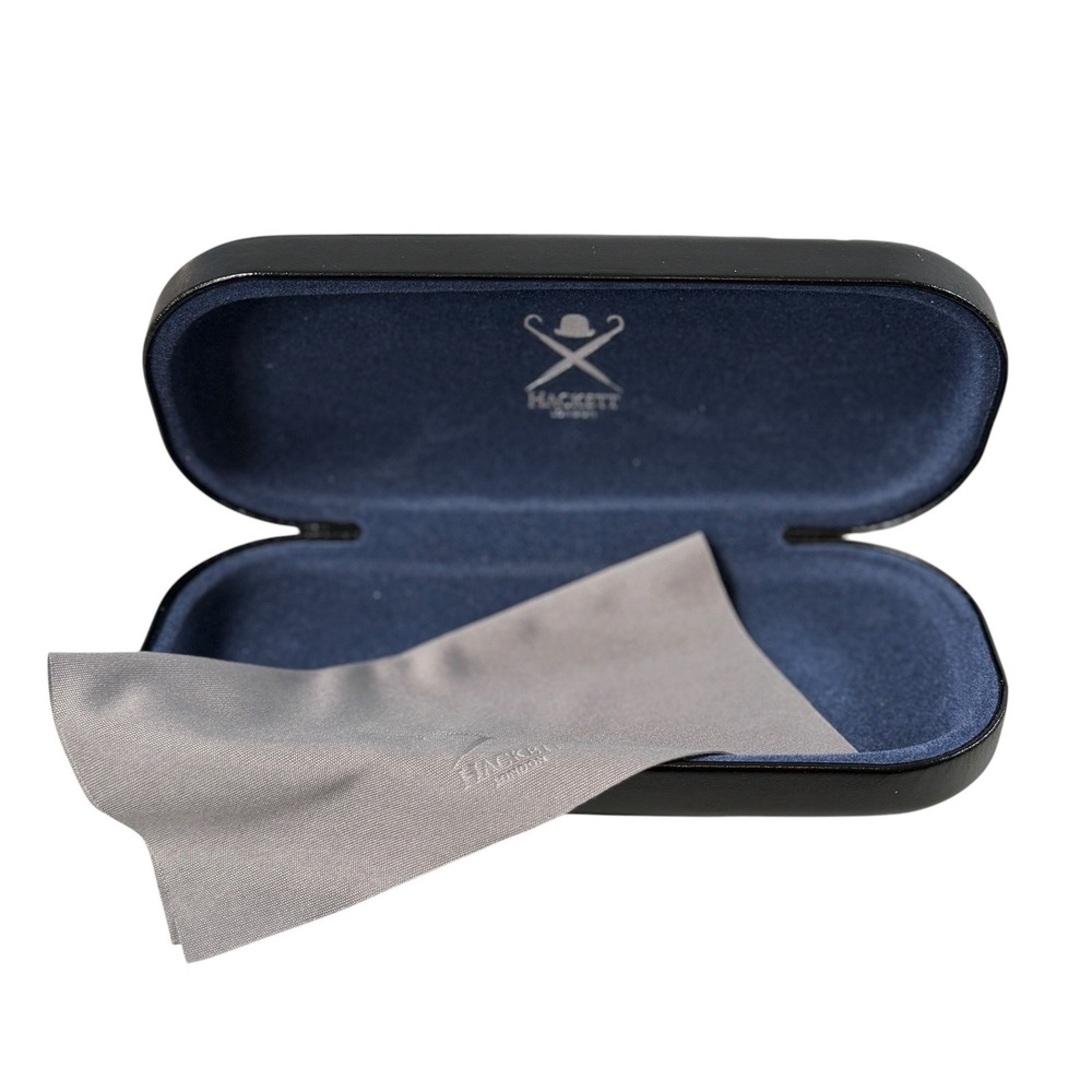 Hackett London Black Hard Eyeglasses Case with Cleaning Cloth Navy Interior
